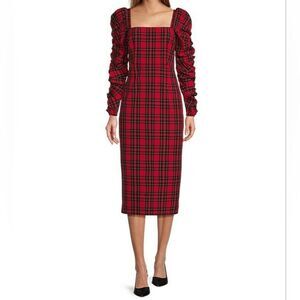 Antonio Melani Elena Midi Dress Size 16 Red Tartan Plaid Holiday Xmas Christmas